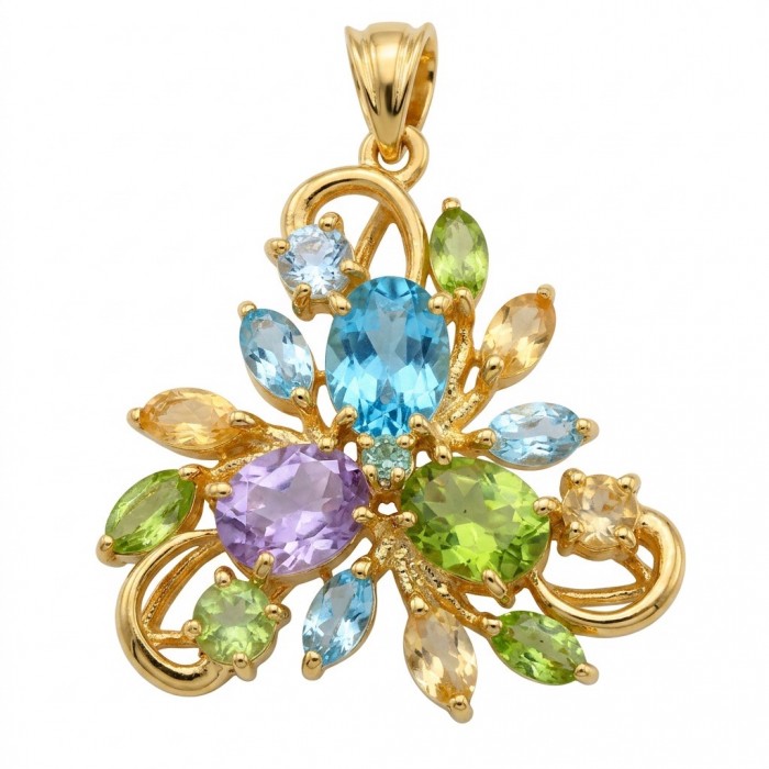Colors of the Earth Precious 18.5 carat Multigem 18K Gold over .925 Sterling Silver Statement Pendant