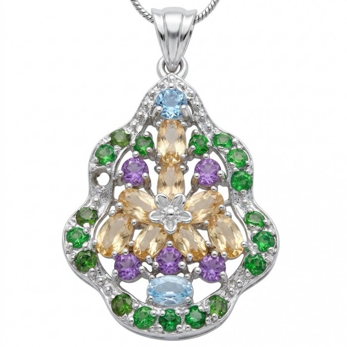Giovanna - Authentic 18.9 carat Brazilian Citrine .925 Sterling Silver dipped in rhodium handcrafted Statement Pendant