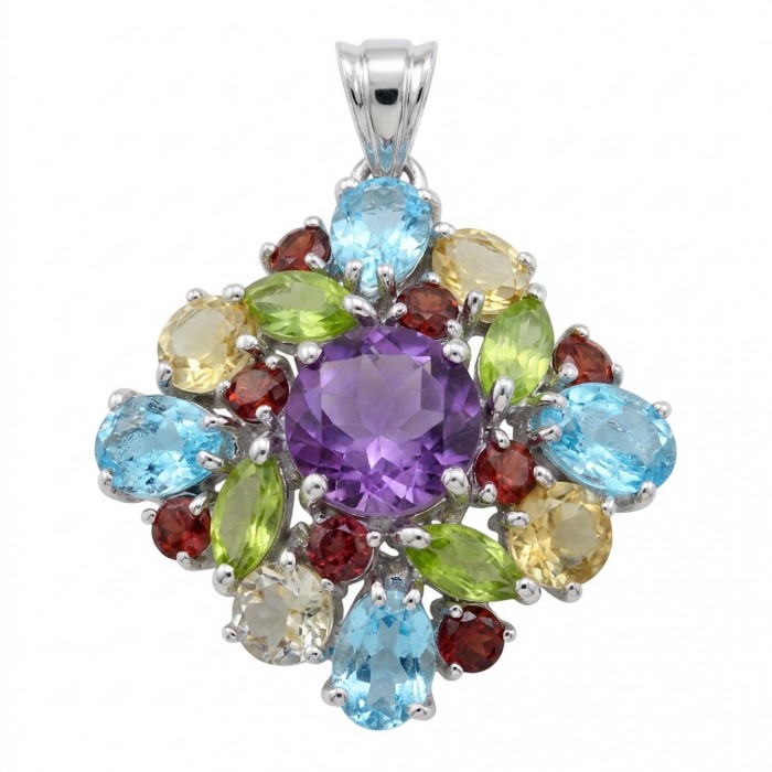 Divine Protection 15.8 carat Precious Amethyst .925 Sterling Silver dipped in rhodium handcarfted Pendant