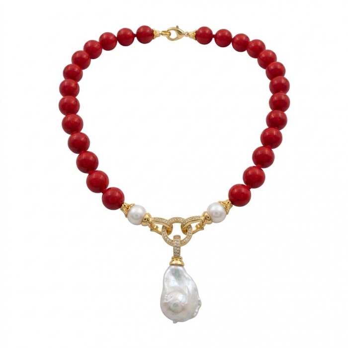Konstancia Sublime natural Red Fossilized Coral 14K Gold over Sterling Silver handmade Necklace