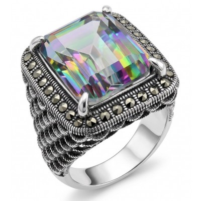 Big Dreamer Massive 25.8 carat Mystic Topaz .925 Sterling Silver handcrafted Large ring size 8