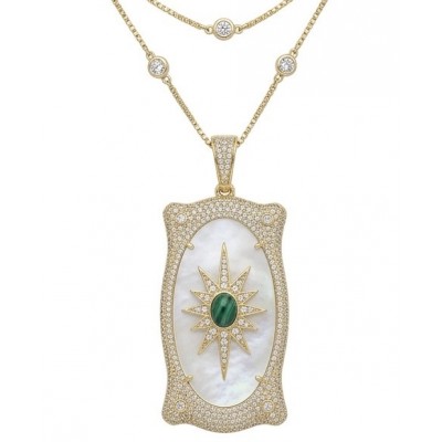 Precious Blister Pearl 2.4 carat Emerald 18K Gold over .925 Sterling Silver .925 Sterling Silver Necklace; 24 inches long