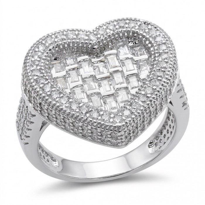 Art Deco Precious Heart - 10.5 carat White Sapphire .925 Sterling Silver Handcrafted Statement Ring size 7 1/2