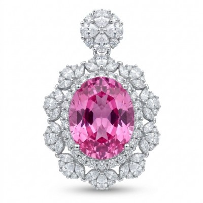 Tiffany Incredible oval cut 20.4 carat Pink Sapphire .925 Sterling Silver handcrafted pendant