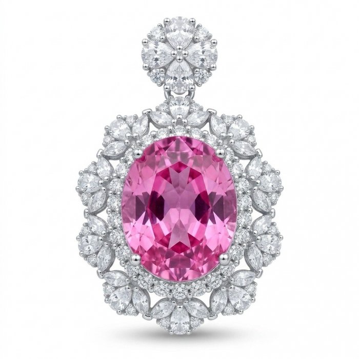 Tiffany Incredible oval cut 20.4 carat Pink Sapphire .925 Sterling Silver handcrafted pendant - video