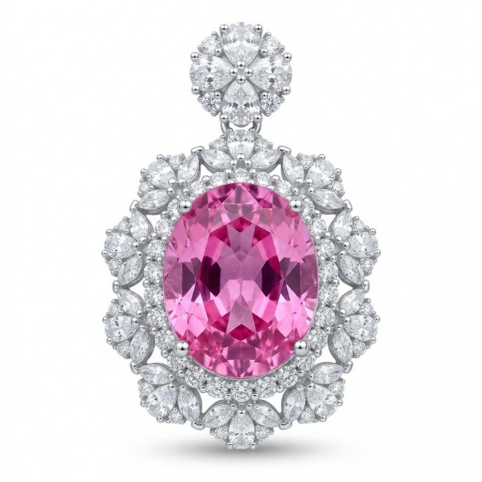 Tiffany Incredible oval cut 20.4 carat Pink Sapphire .925 Sterling Silver handcrafted pendant
