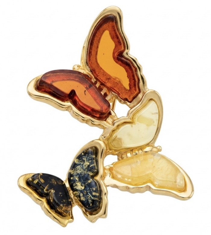 Golden Butterflies Authentic carved Baltic Amber 18K Gold over .925 Sterling Silver handcrafted pendant