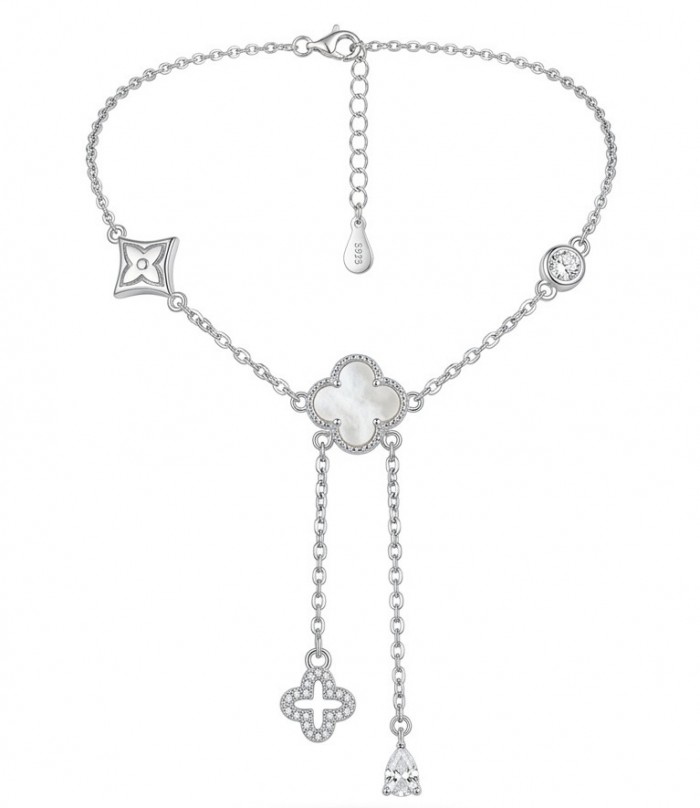 Outstanding Rainbow Blister Paerl Lucky Four Leaf Clover .925 Sterling Silver necklace
