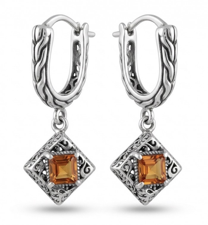 Valentina 2.5 carat Padparadscha Orange Sapphire .925 Sterling Silver handcrafted earrings