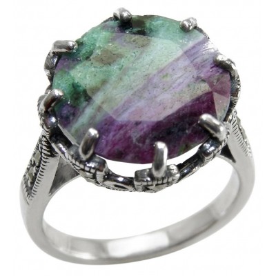 Authentic Ruby in Zoisite .925 Sterling Silver handmade Cocktail Ring s. 8