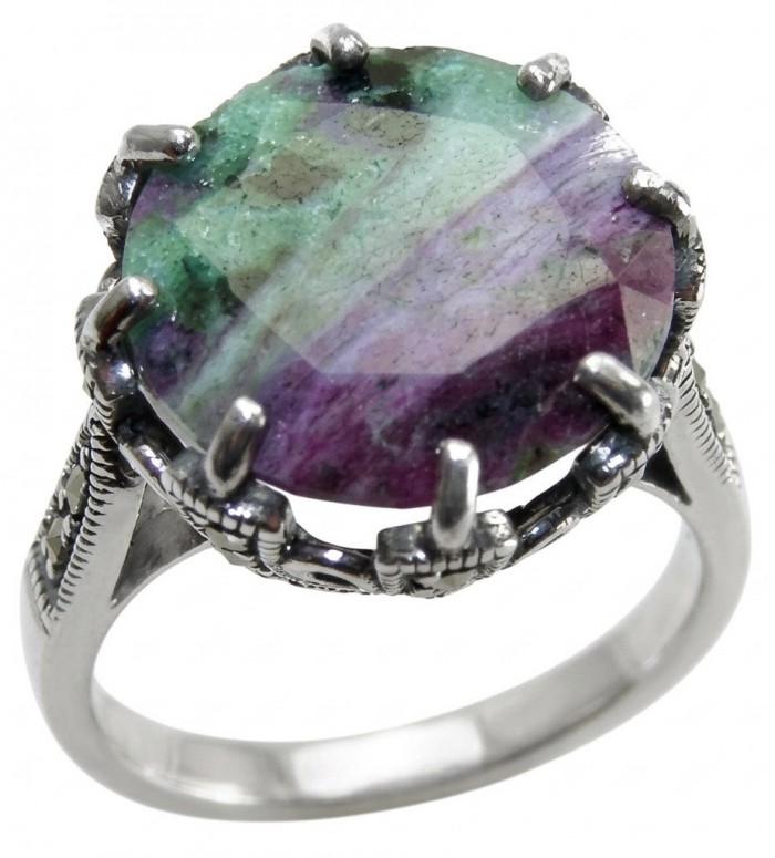 Authentic Ruby in Zoisite .925 Sterling Silver handmade Cocktail Ring s. 8