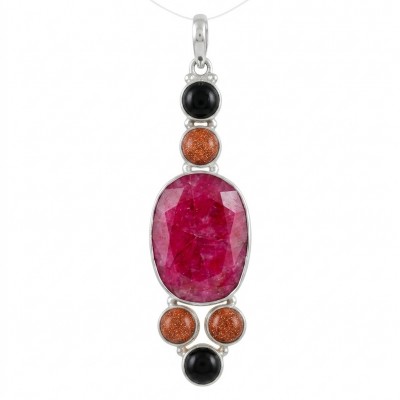 Bella Rosa Genuine 29.8 carat Ruby silver Statement brilliantly handcrafted Pendant