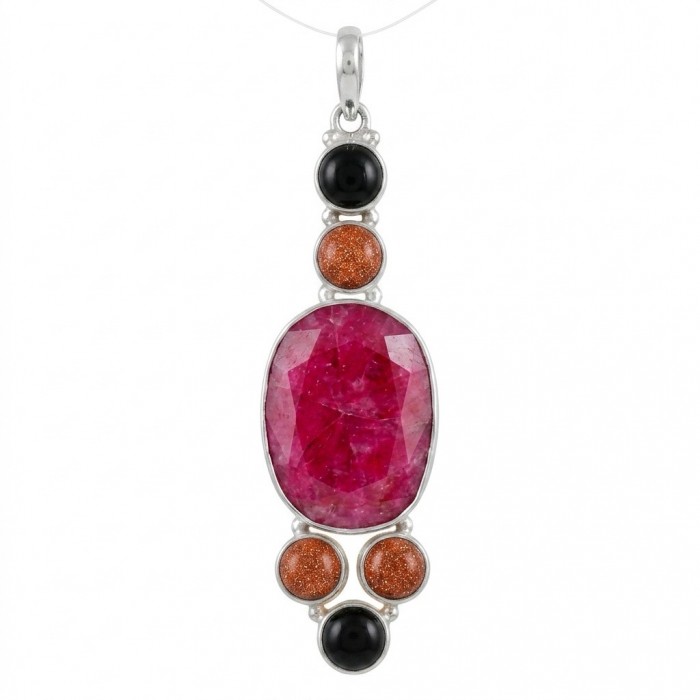 Bella Rosa Genuine 29.8 carat Ruby silver Statement brilliantly handcrafted Pendant