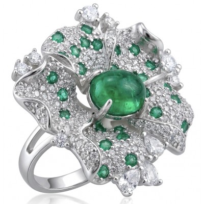 Dolce Vita 4.2 carat Colombian Emerald .925 Sterling Silver dipped in rhodium handmade Cocktail Ring s. 7