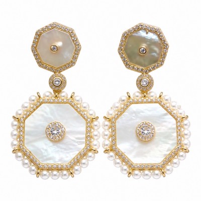 Large - Sublime Blister Pearl White Sapphire 18K Gold over .925 Sterling Silver handcrafted Earrings