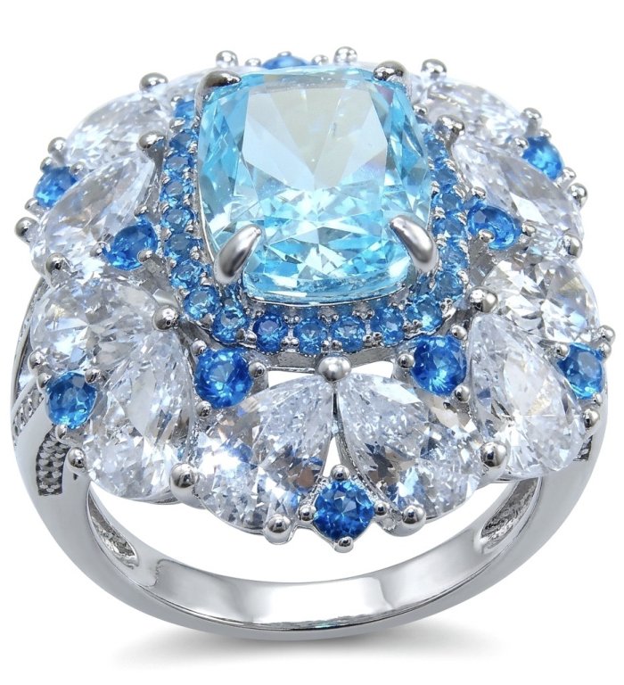Paris Sky Blue 8.8 carat Swiss Blue Topaz .925 Sterling Silver dipped in rhodium handcrafted ring size 7 - video