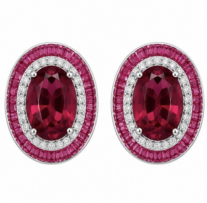 Precious - Art Deco 10.2 carat Ruby .925 Sterling Silver handmade earrings