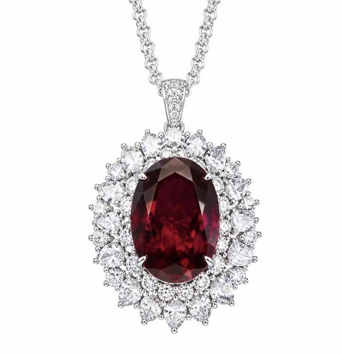 Luxurious 27.9 carat natural Garnet from The Umba Valley in Tanzania .925 Sterling Silver .925 Sterling Silver Statement Necklace