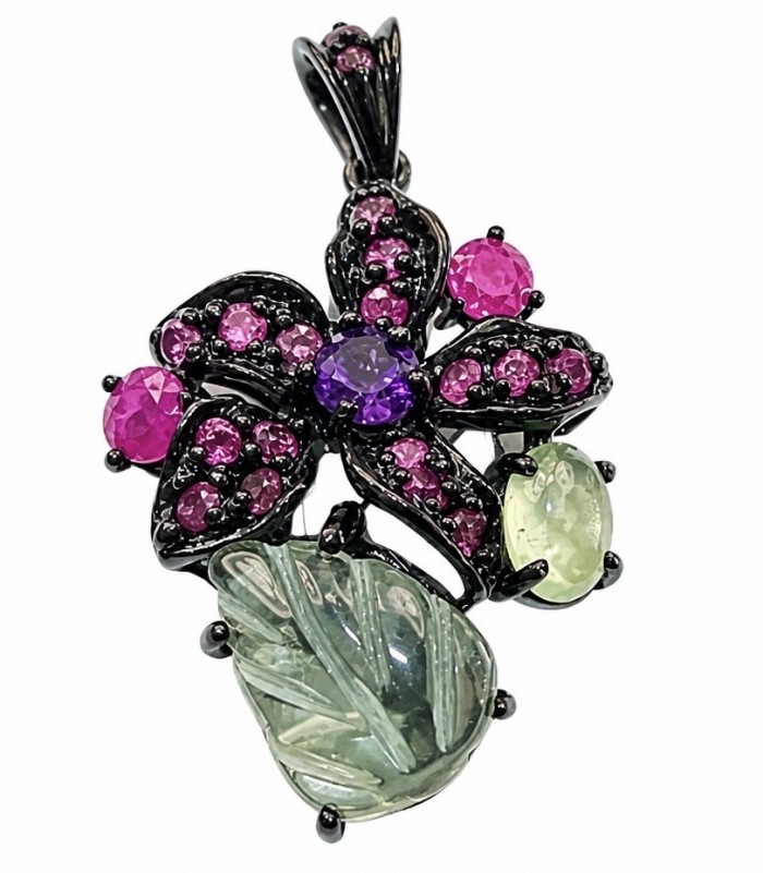 Divine creation 15.8 carat Precious Amethyst .925 Sterling Silver dipped in black rhodium handcarfted Pendant