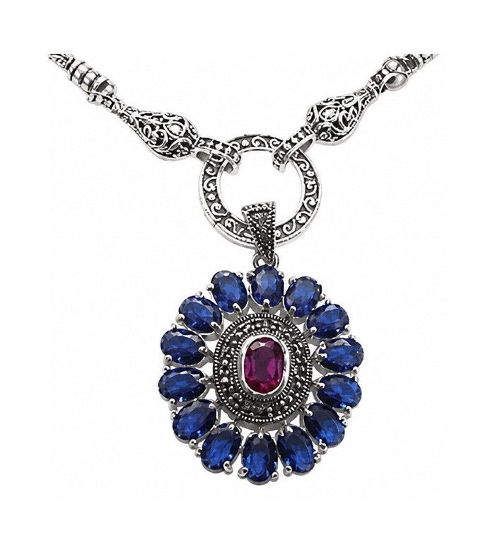 Luxurious 21.5 carat natural Mozambique Ruby .925 Sterling Silver .925 Sterling Silver Statement Necklace
