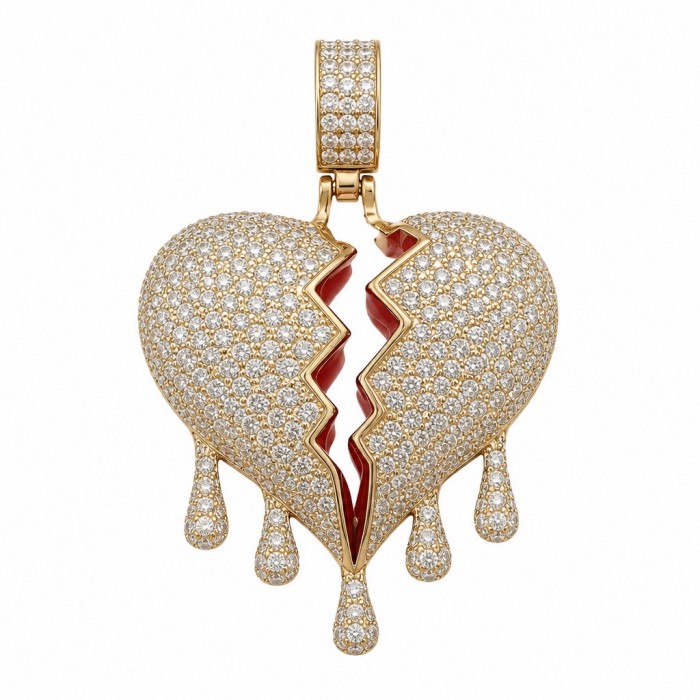 Melting Heart Luxurious 12.4 carat White Topaz 14K Gold over .925 Sterling Silver handcrafted pendant