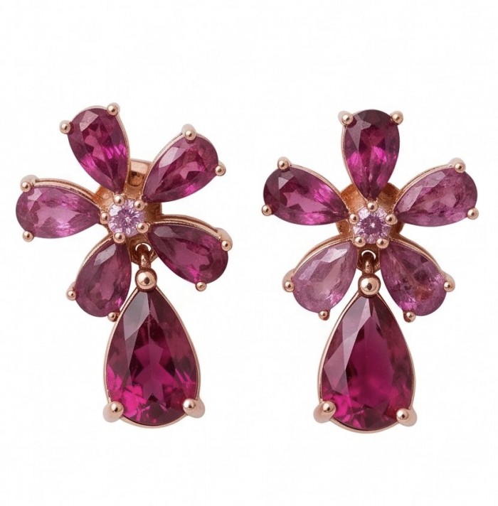 Giovanna - Magnificent floral design- 8.2 carat Kasmir Ruby .925 Sterling Silver dippedin 22K Gold handcrafted incredible Statement earrings