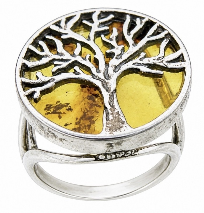 Family Tree Authentic Baltic Amber .925 Sterling Silver handcrafted ring s. 6 1/2
