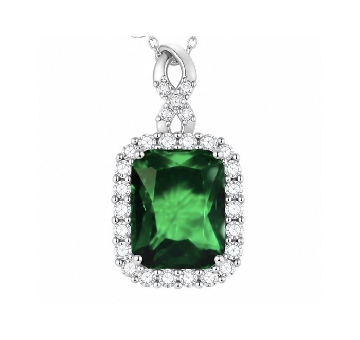 Precious 12.2 carat natural Colombian Emerald rhodium over .925 Sterling Silver .925 Sterling Silver Statement Necklace