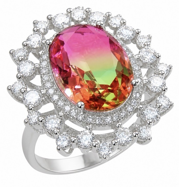12.8 carat Brazilian Tourmaline .925 Sterling Silver dipped in rhodium Perfectly handcrafted Ring s. 8