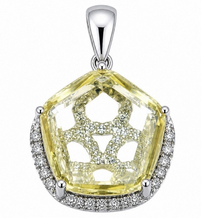 SunRise 10.8 carat Lemon Quartz rhodium over .925 Sterling Silver handcrafted Statement pendant