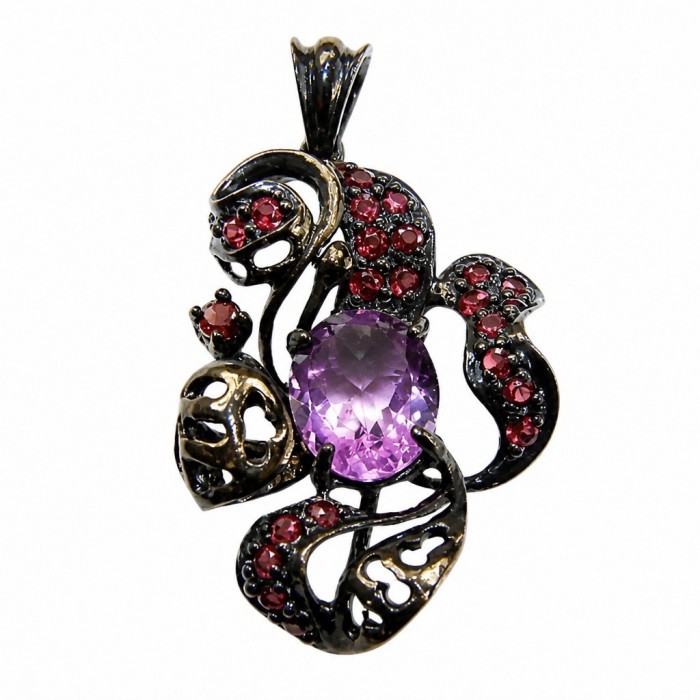 Beautiful Mystery 8.8 carat Precious Amethyst .925 Sterling Silver dipped in black rhodium handcarfted Pendant