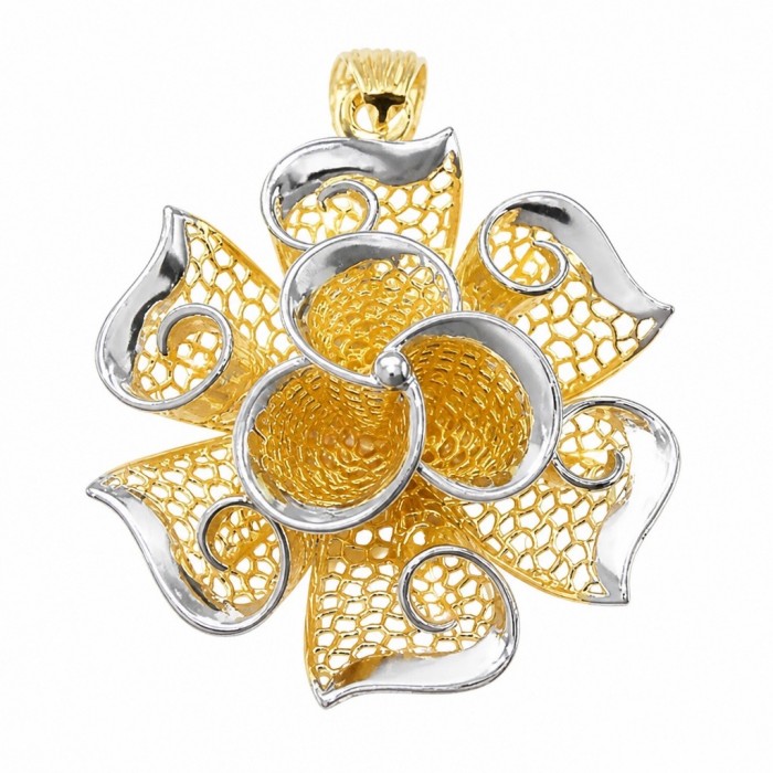 Dubai Style - Blooming Golden Rose .925 Sterling Silver dipped in 22K Gold handmade Pendant