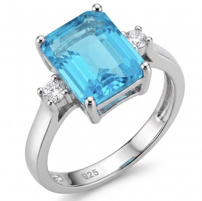 Angelina 5.9 carat authentic Aquamarine .925 Sterling Silver Handcrafted Ring size 6 1/4