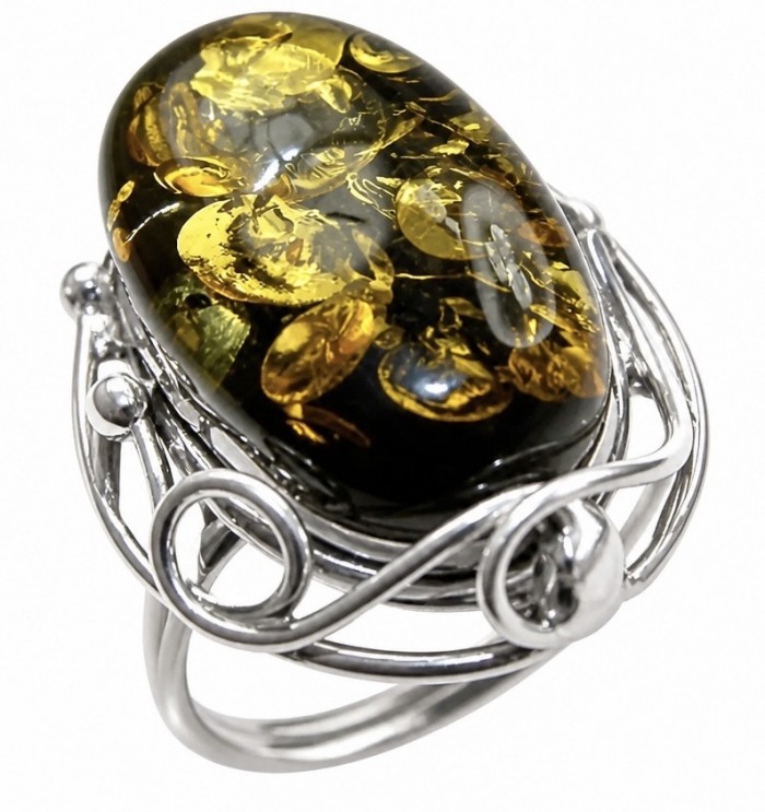 Serenity Natural Green Baltic Amber .925 Sterling Silver handmade Large Statement Ring size 9