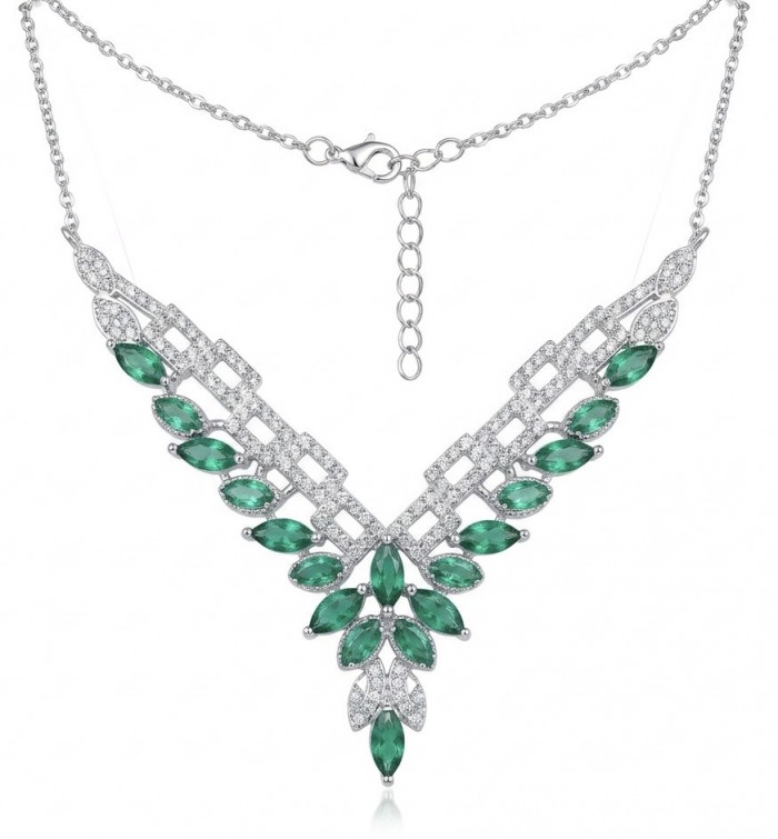 Precious 7.2 carat natural Colombian Emerald rhodium over .925 Sterling Silver .925 Sterling Silver Statement Necklace