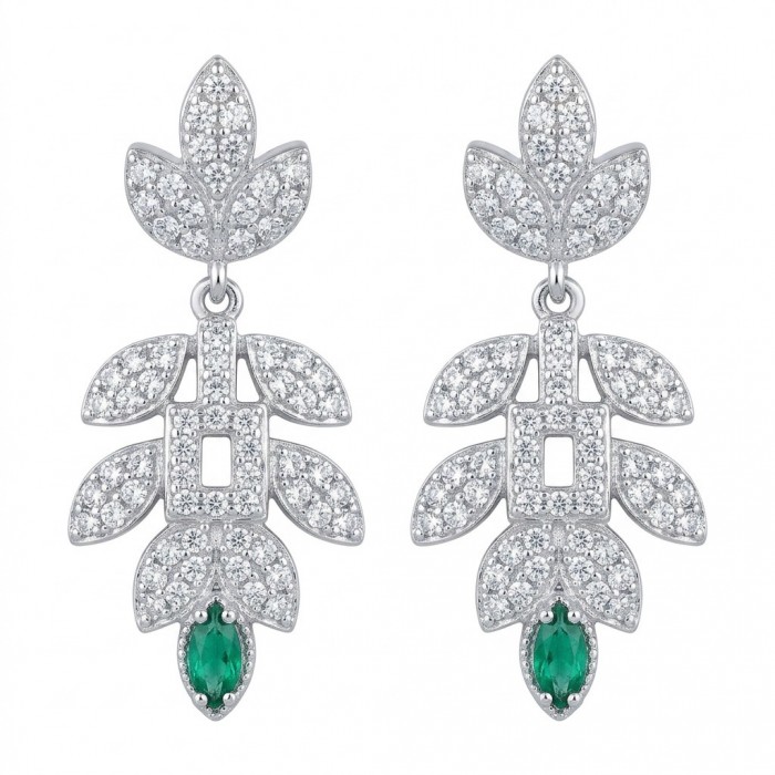 Precious 2.2 carat natural Colombian Emerald rhodium over .925 Sterling Silver earrings