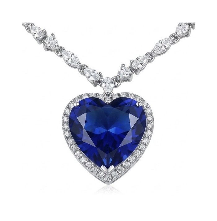 Titanic - Heart of The Ocean Necklace ~ 24.5 Ct Blue Sapphire Necklace In 925 Sterling Silver necklace