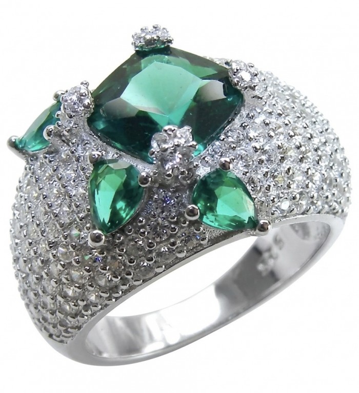 Luxurious 6.7 carat Colombian Emerald .925 Sterling Silver rhodium over handcrafted Ring s. 6