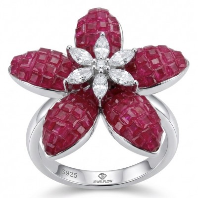 Scarlett mystery setting 9.7 ctw Mozambique Ruby .925 Sterling Silver dipped in rhodium handcrafted Statement Ring size 6