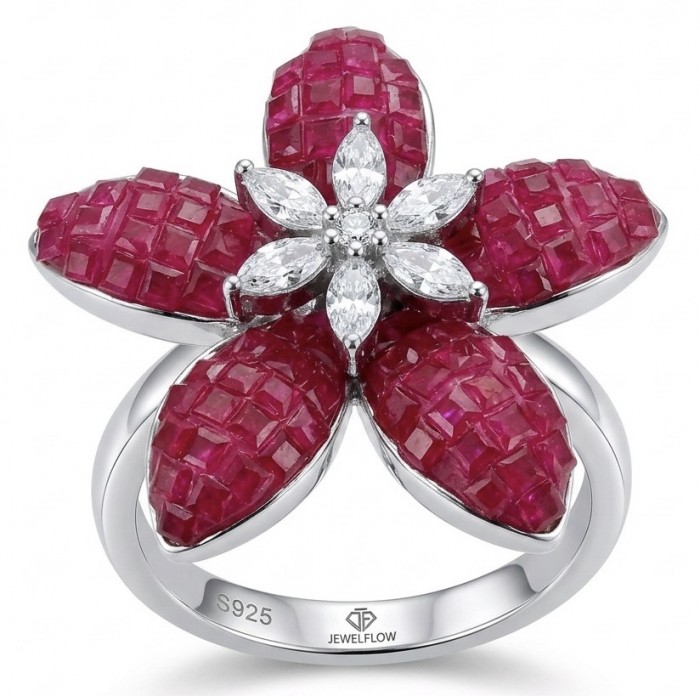 Scarlett mystery setting 9.7 ctw Mozambique Ruby .925 Sterling Silver dipped in rhodium handcrafted Statement Ring size 6