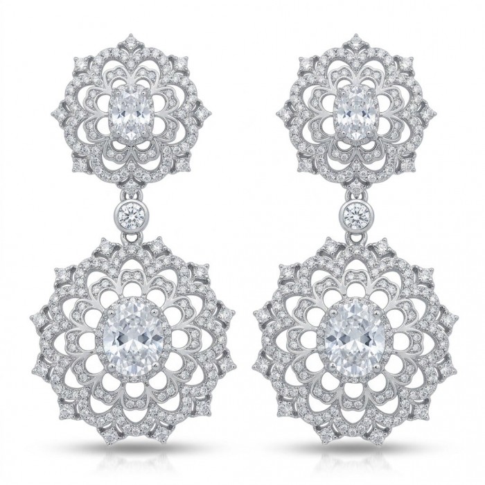 Modern design Natural 14.5 carat White Topaz rhodium over .925 Sterling Silver handcrafted earrings