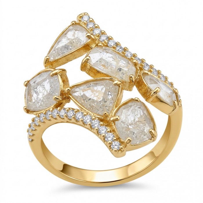 Blue Cascade 7.5 carat Rainbow Moonstone 18K Gold over .925 Sterling Silver handmade ring s. 7