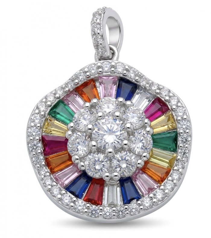 Extravaganza authentic 2.4 carat Multigem rhodium over .925 Sterling Silver Handcrafted pendant