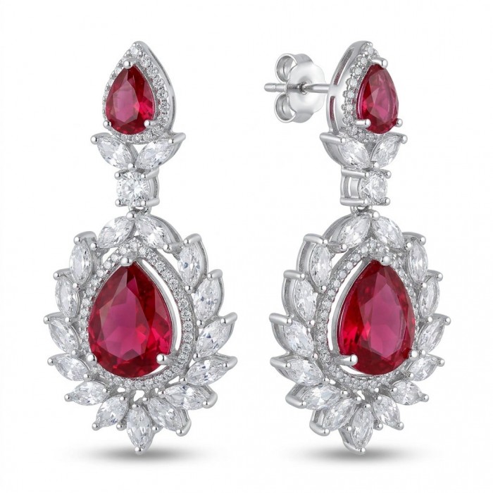Bella Rossa - Magnificent Jewel 15.5 carat Mozambique Ruby .925 Sterling Silver dippedin Rhodium handcrafted earrings