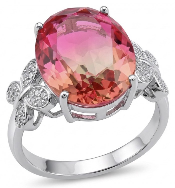 12.8 carat Brazilian Tourmaline .925 Sterling Silver dipped in rhodium Perfectly handcrafted Ring s. 8 1/2
