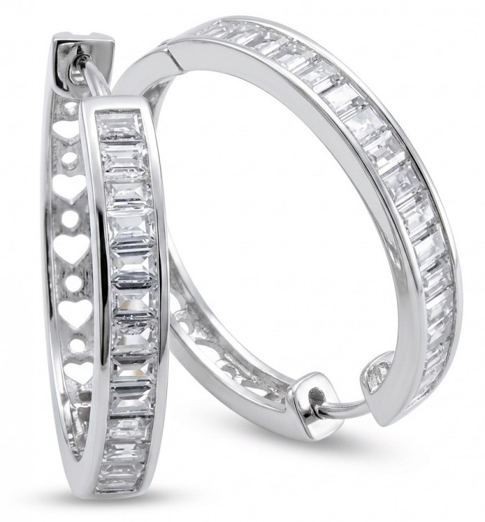 Allure Natural 8.2 carat White Topaz .925 Sterling Silver handcrafted hoop earrings