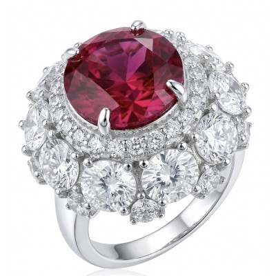 Scarlett 14.8 ctw Mozambique Ruby rhodium over .925 Sterling Silver handcrafted Statement Ring size 6 1/4