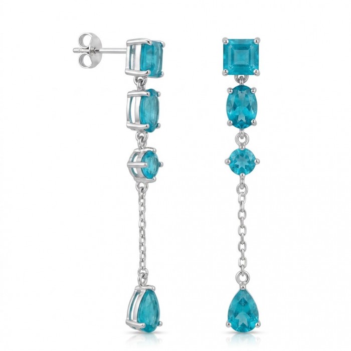 Atlantica - 5.7 carat Emerald .925 Sterling Silver dipped in Rhodium Handcrafted Statement earrings