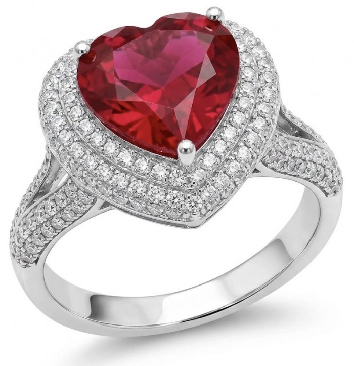 Angel's Heart Natural heart shape 9.7 carat Ruby .925 Sterling Silver dipped in rhodium handmade Statement Ring size 9