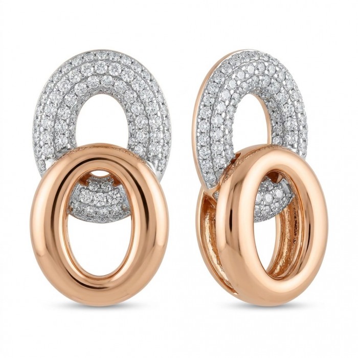 Top quality Sublime 1.38 carat pave White Topaz 14K Rose Gold over .925 Sterling Silver handcrafted Earrings